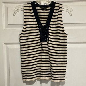 Gently used jcrew Striped Sleeveless Top with Lace-Up Detail Sz L